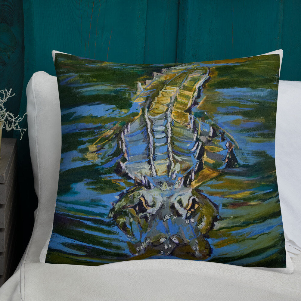 Alligator Under the Water Premium Pillow