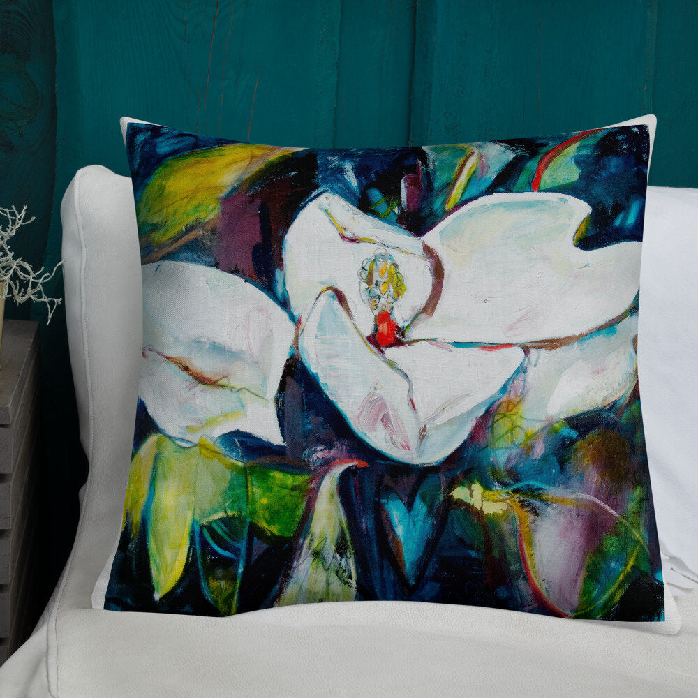 Magnolia with Painted Bunting Premium Pillow