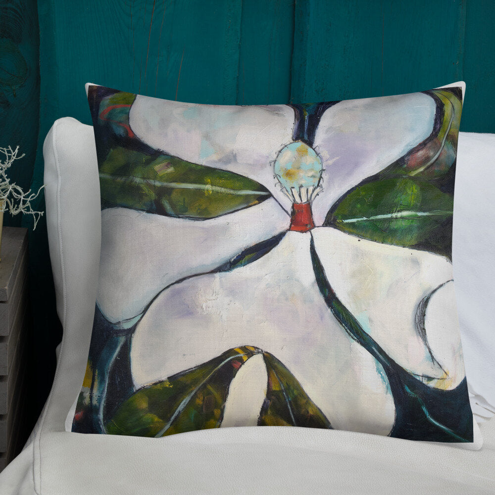 Sap Green Magnolia Premium Pillow