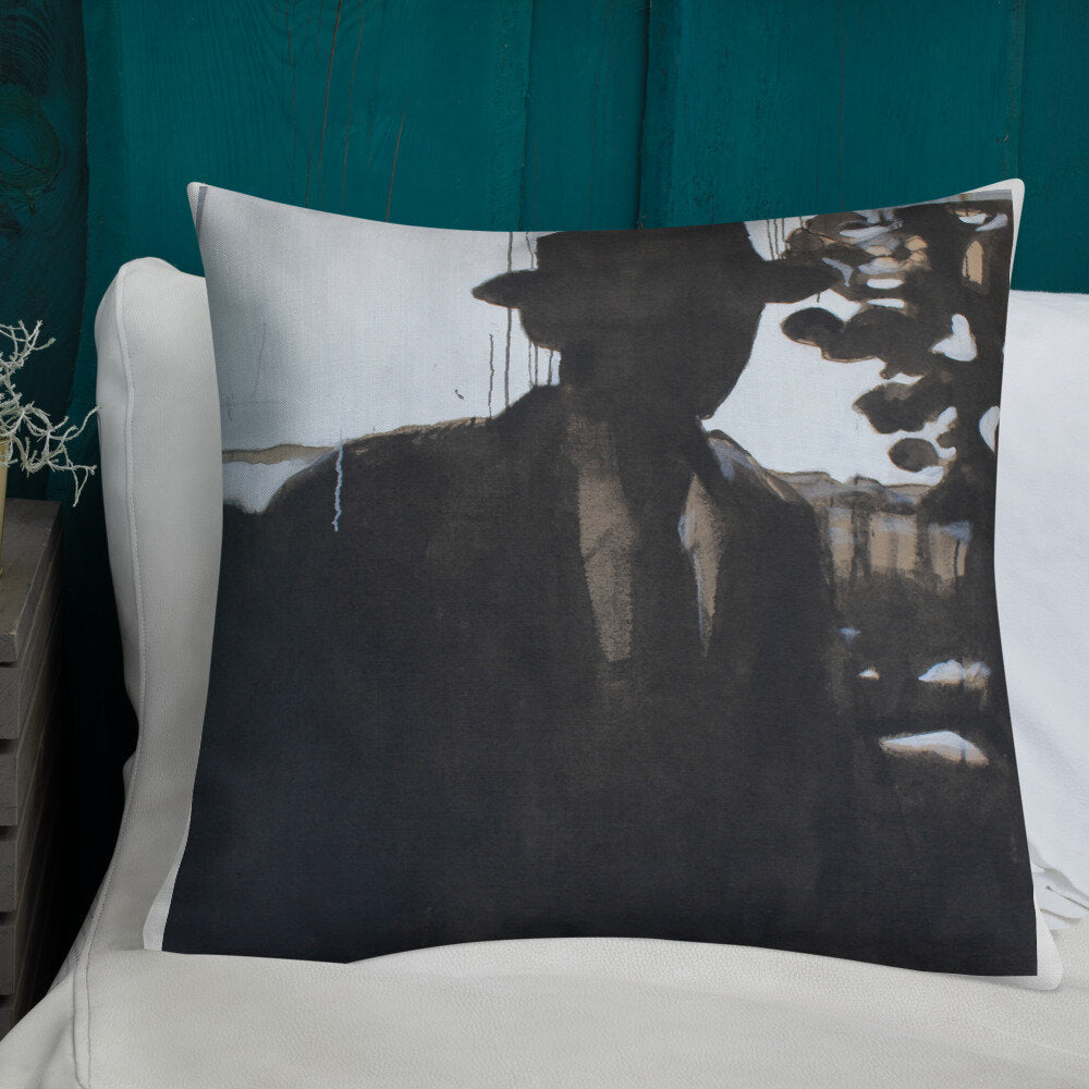 Man in Hat Silhouette Premium Pillow