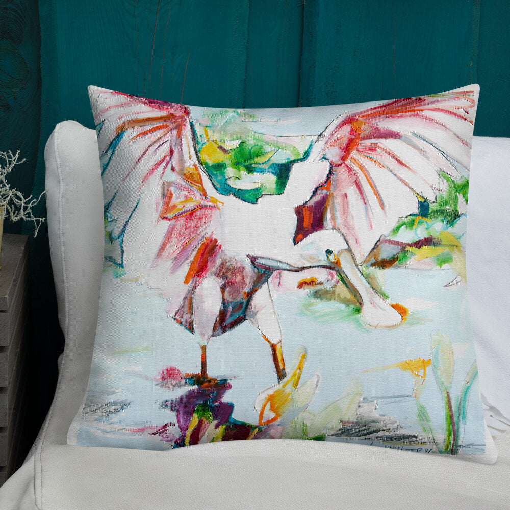 Roseate Spoonbill with Heart Open Premium Pillow