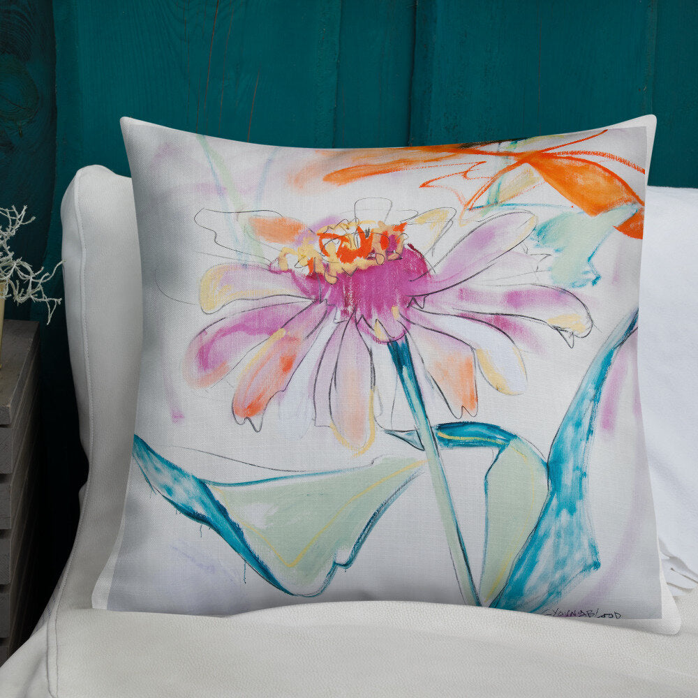 Fuchsia Zinnia Premium Pillow