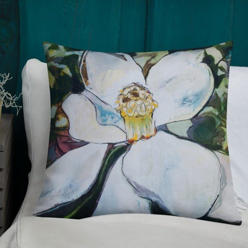 Magnolia with Wallpaper Pattern Premium Pillow