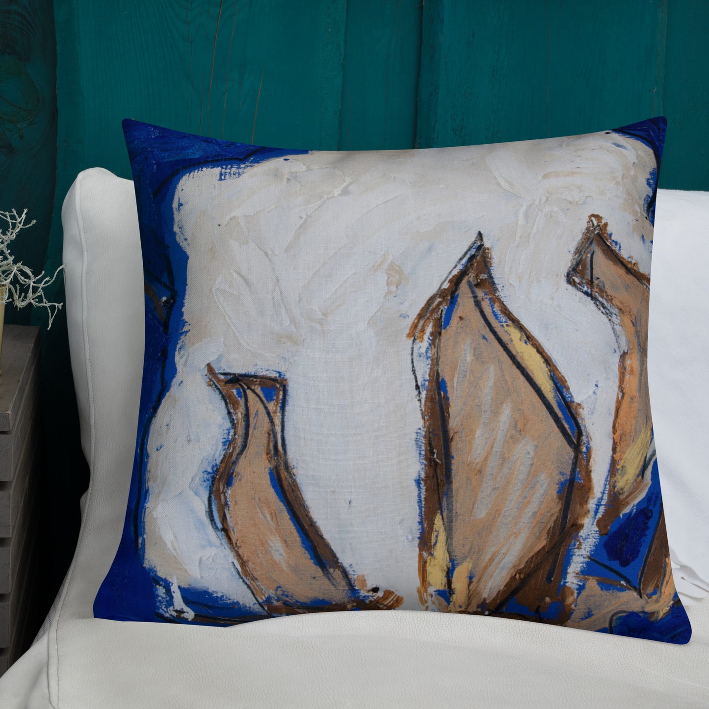 Cobalt Blue Cotton Boll Premium Pillow