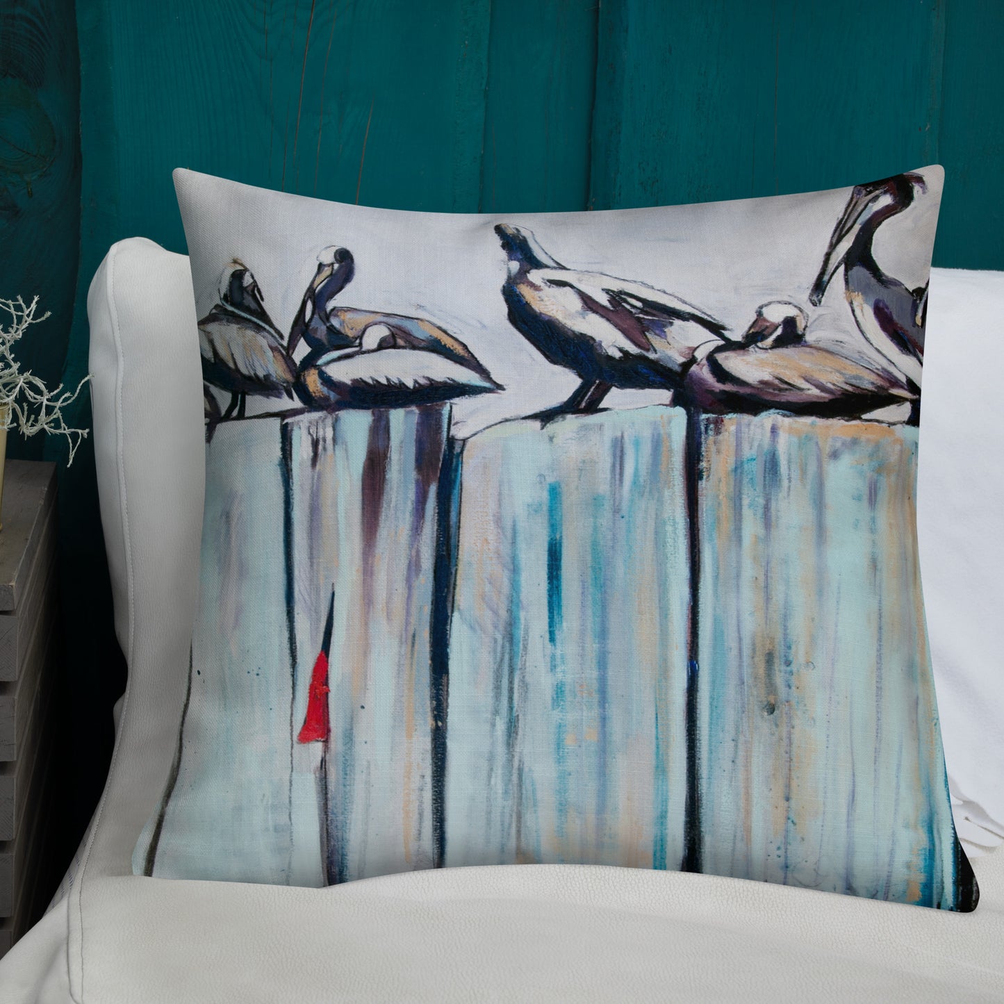 Pelicans on the Pier Premium Pillow