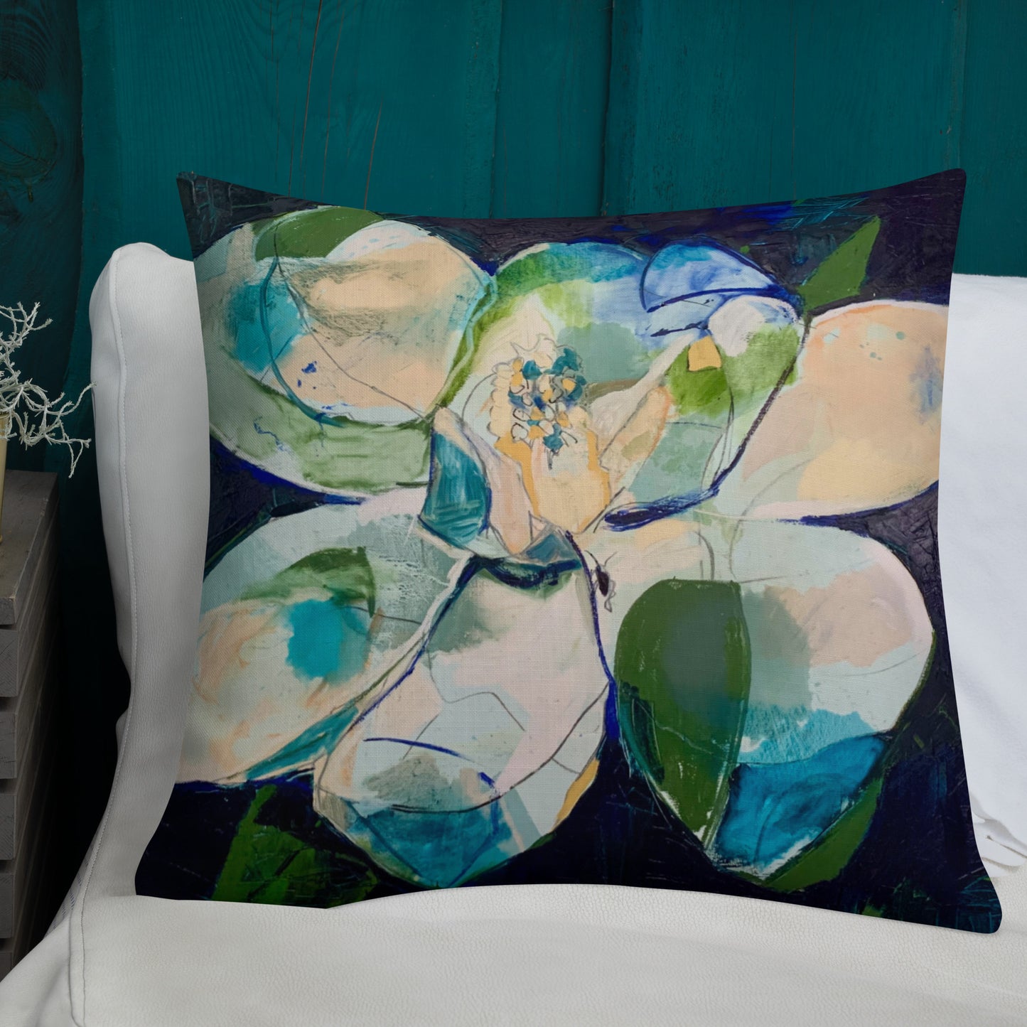 Bold Indigo Magnolia Premium Pillow