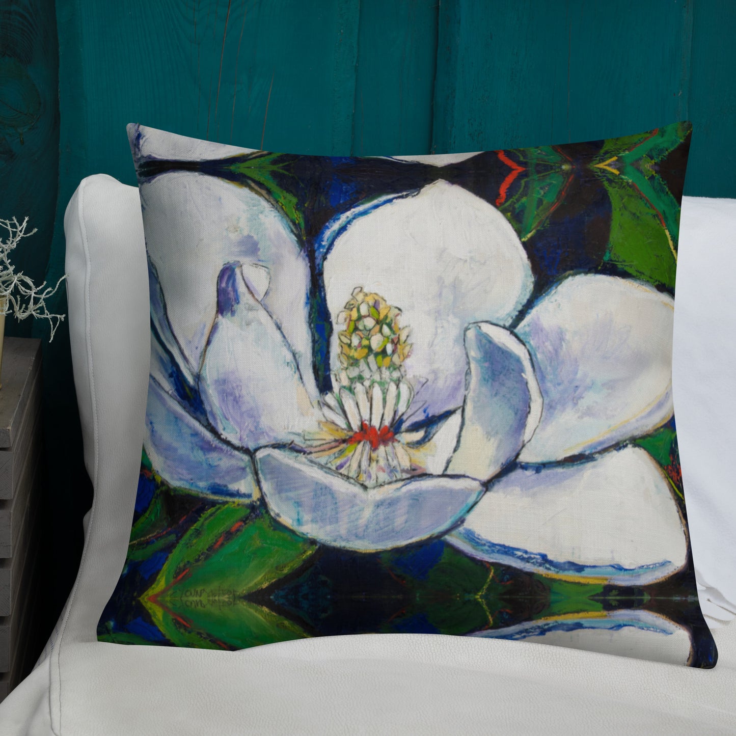 Bold Magnolia with Red Center Premium Pillow