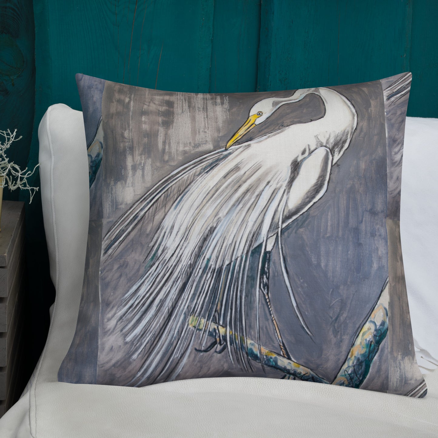 White Egret Out on a Limb Premium Pillow