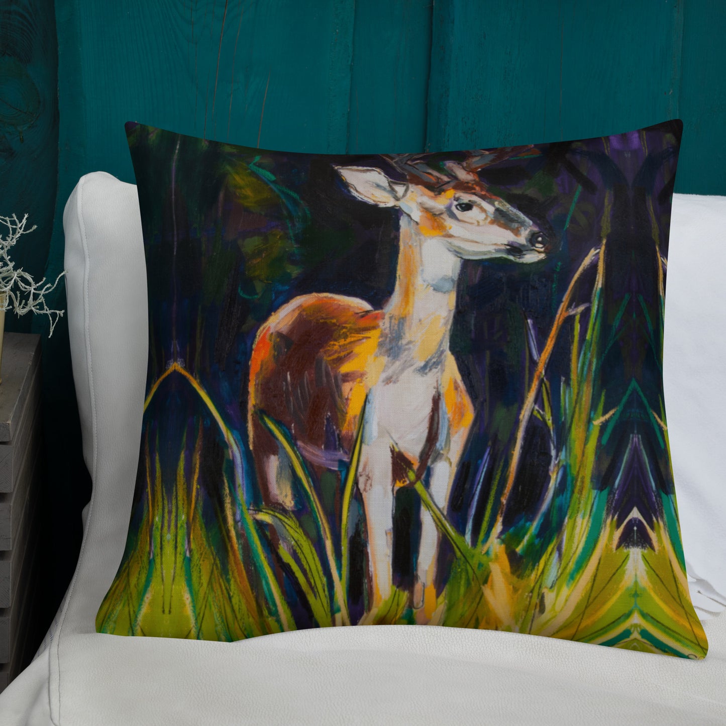 Buck in Bayou Brush Premium Pillow