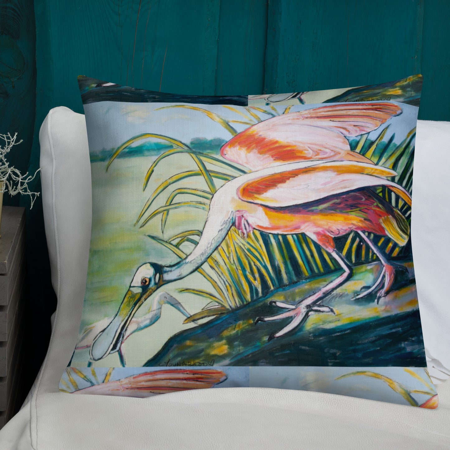 Roseate Spoonbills in the Marsh Premium Pillow