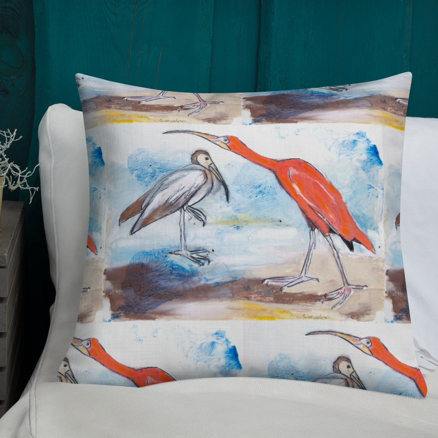 Scarlet Ibis and Friend Premium Pillow