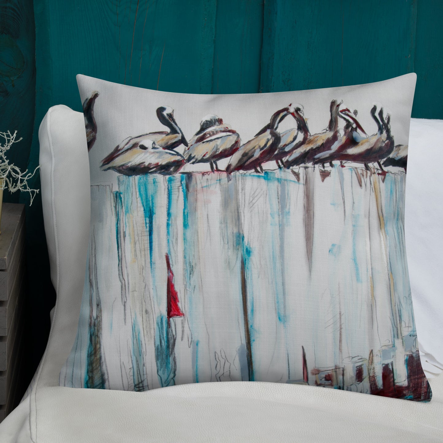 Pelicans on the Pier III Premium Pillow