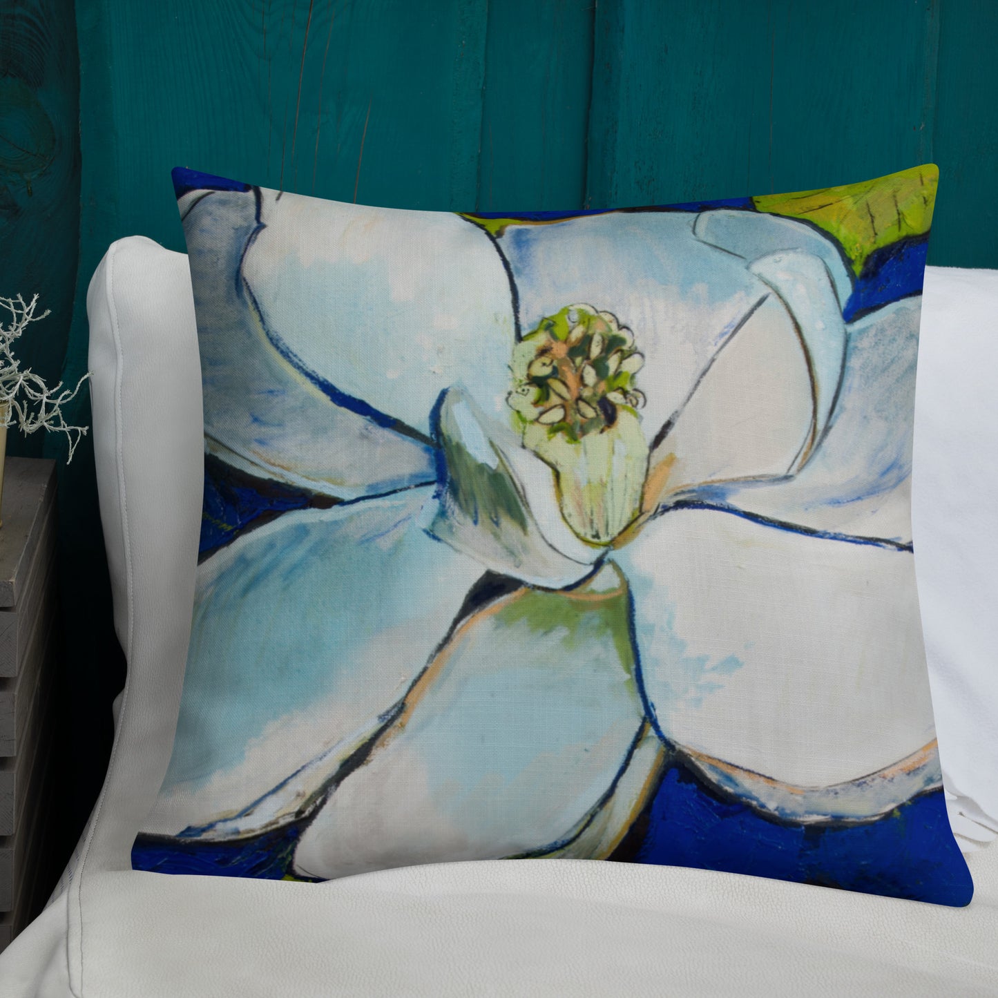 Indigo Magnolia with Cobalt Blue Premium Pillow