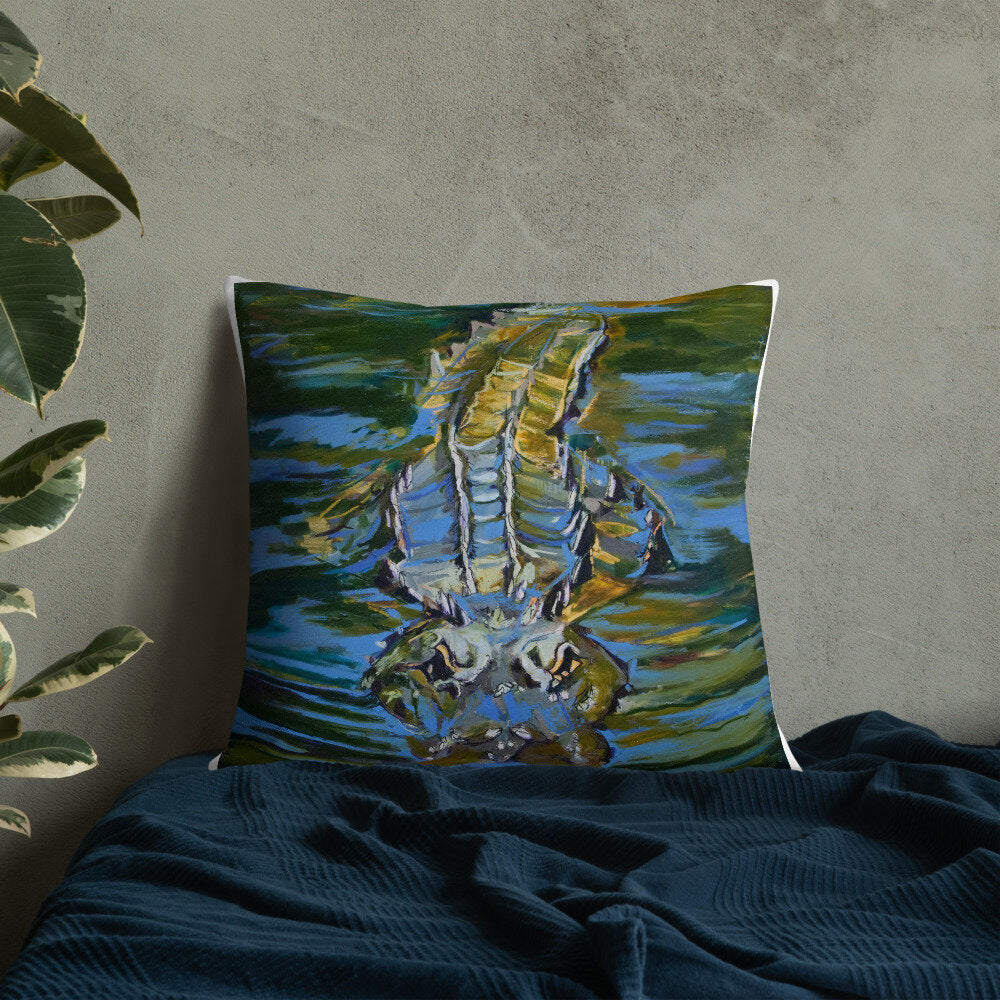 Alligator Under the Water Premium Pillow