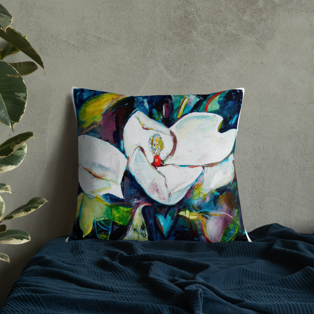 Magnolia with Painted Bunting Premium Pillow