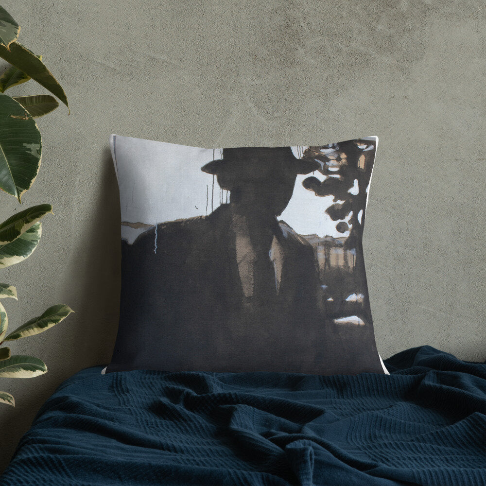 Man in Hat Silhouette Premium Pillow