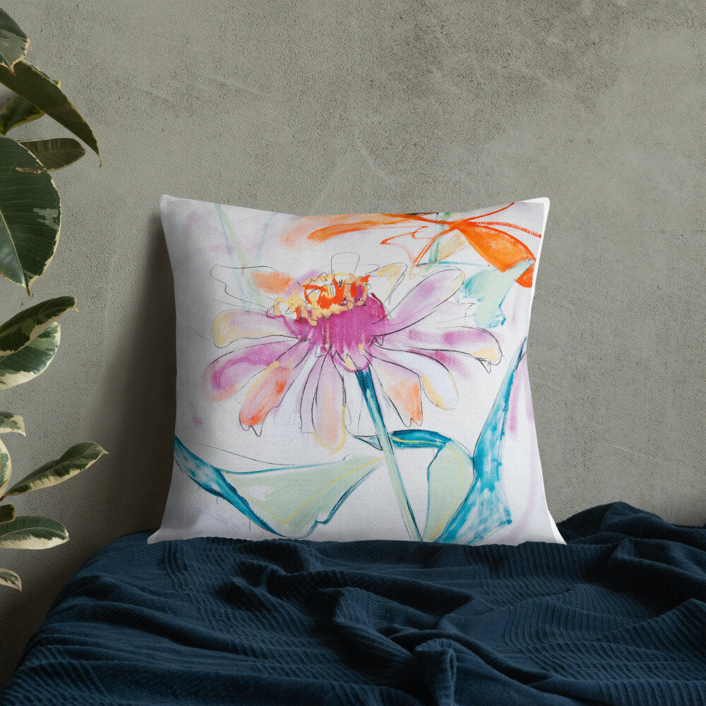 Fuchsia Zinnia Premium Pillow