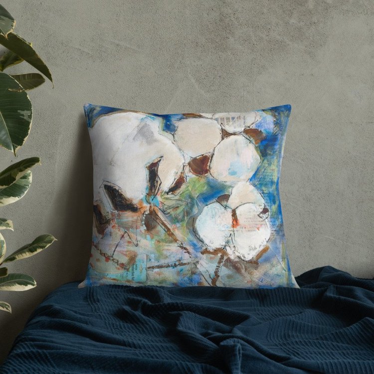 Vintage Cotton Collage with Denim Blue II Premium Pillow