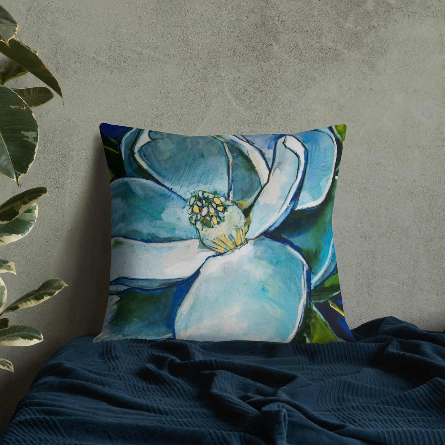 Open Heart Magnolia with Blue Shadows Premium Pillow