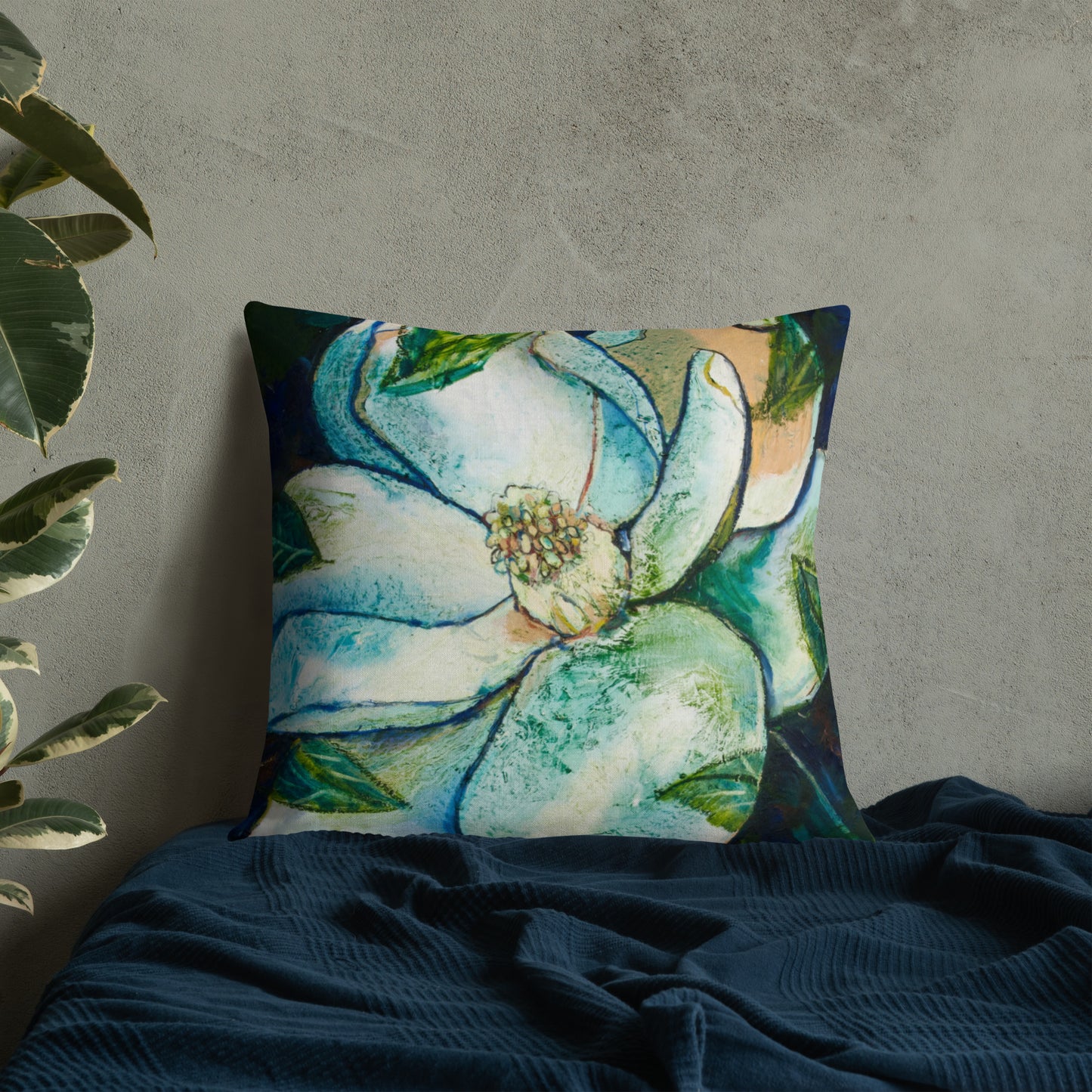 Indigo Magnolia II, v.II Premium Pillow