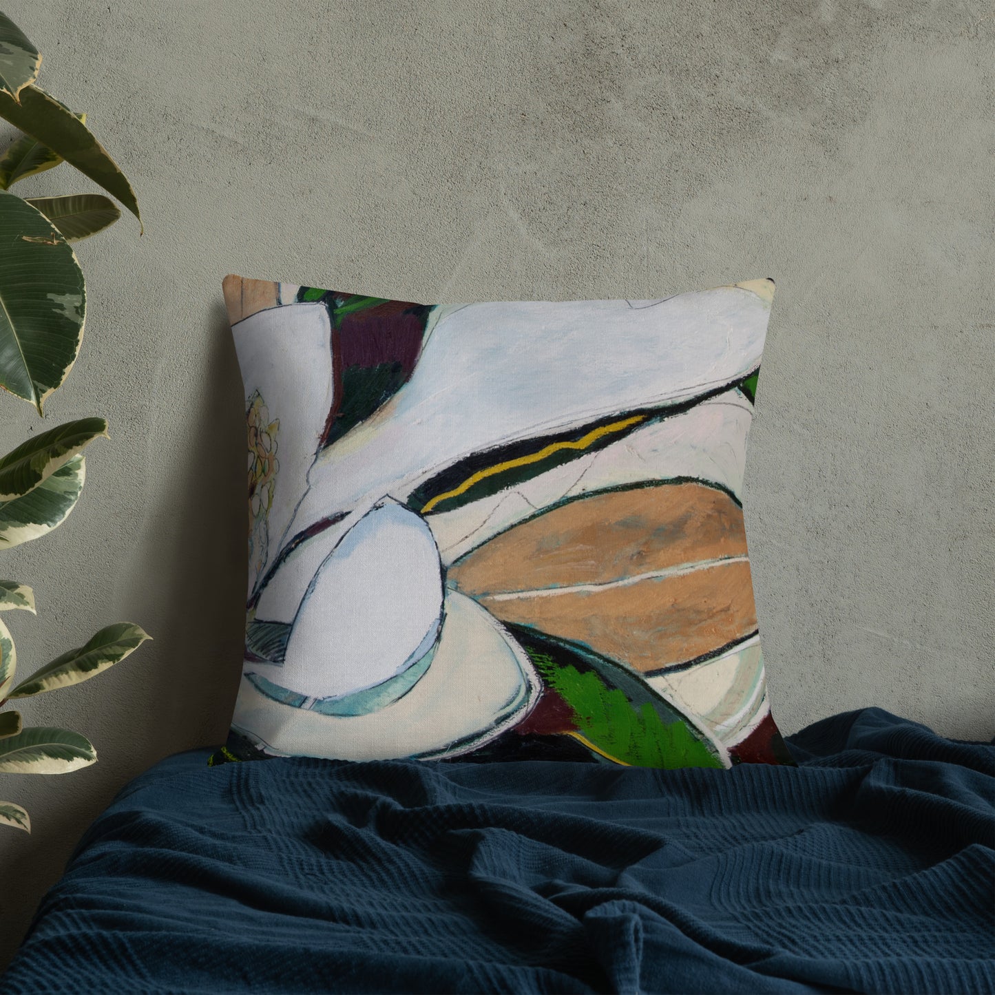 Magnolia Abstraction with Gold Premium Pillow