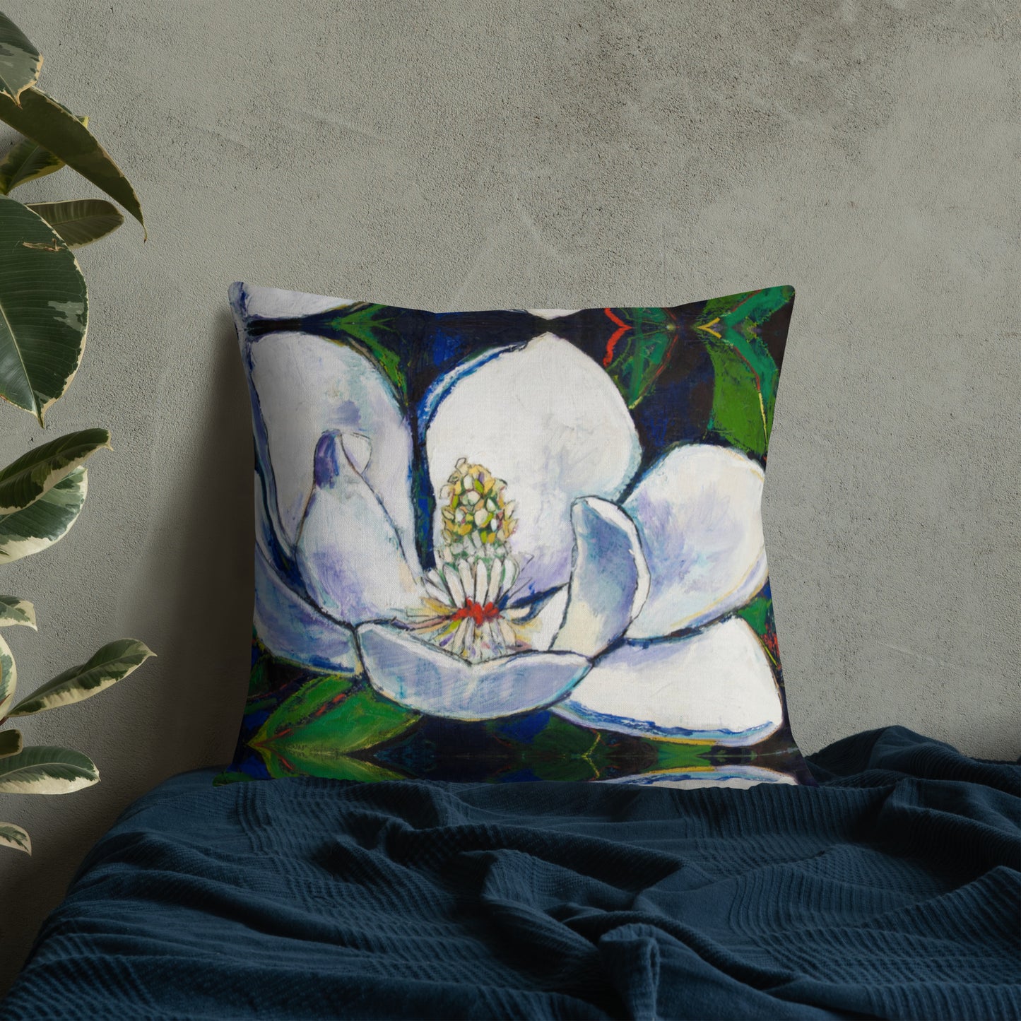 Bold Magnolia with Red Center Premium Pillow