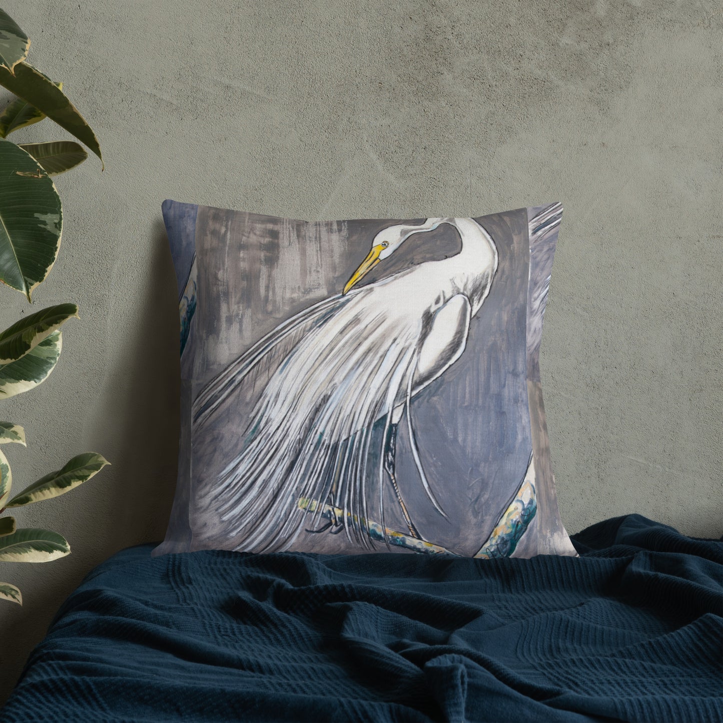 White Egret Out on a Limb Premium Pillow