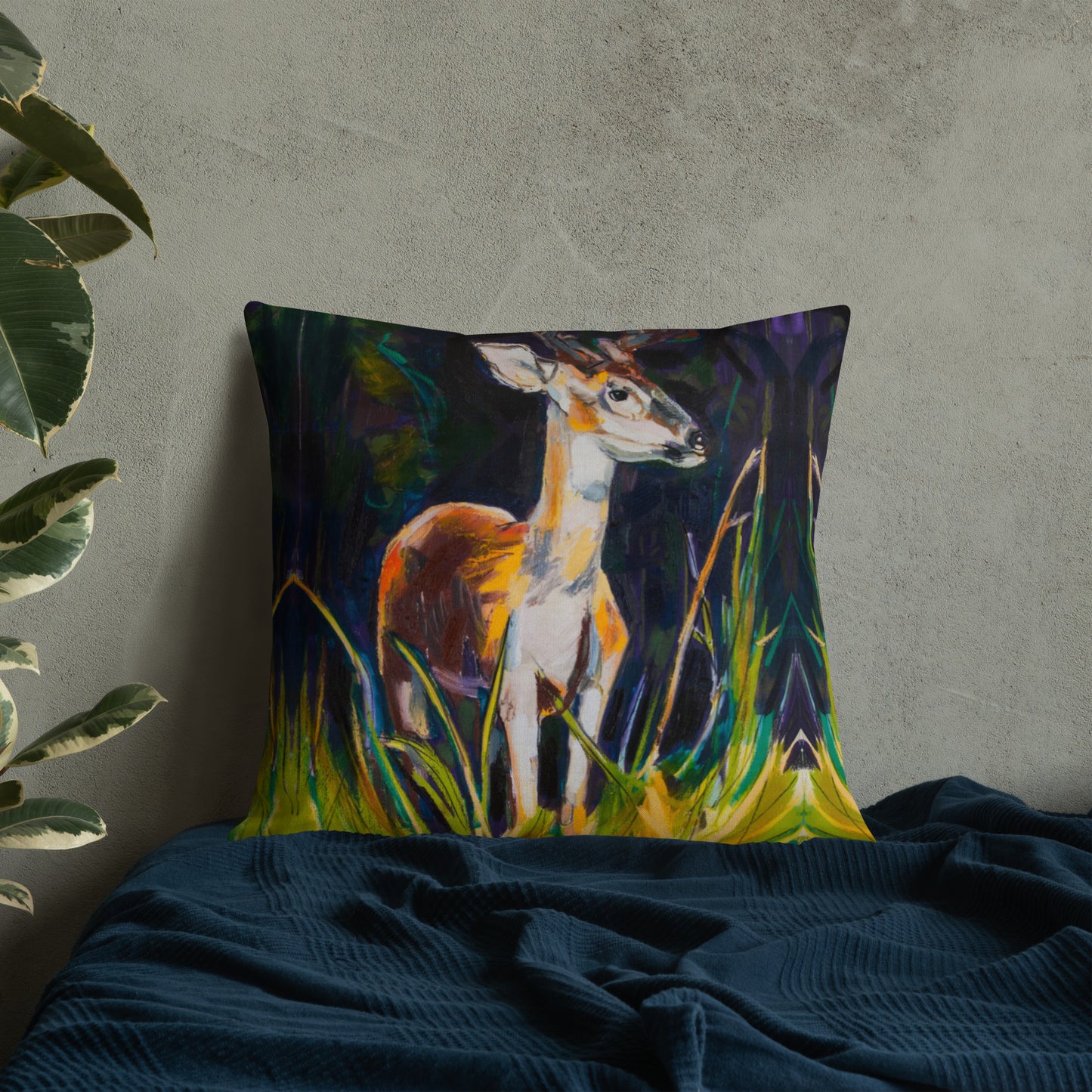 Buck in Bayou Brush Premium Pillow