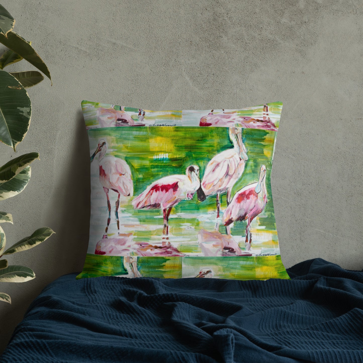 Roseate Spoonbill Family of Four Premium Pillow