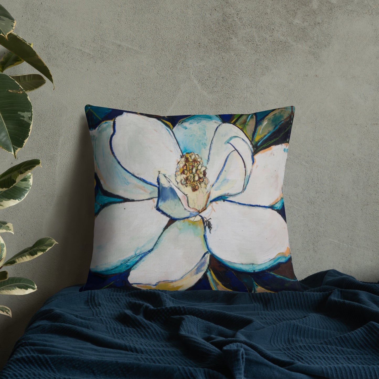 Indigo Magnolia I Premium Pillow