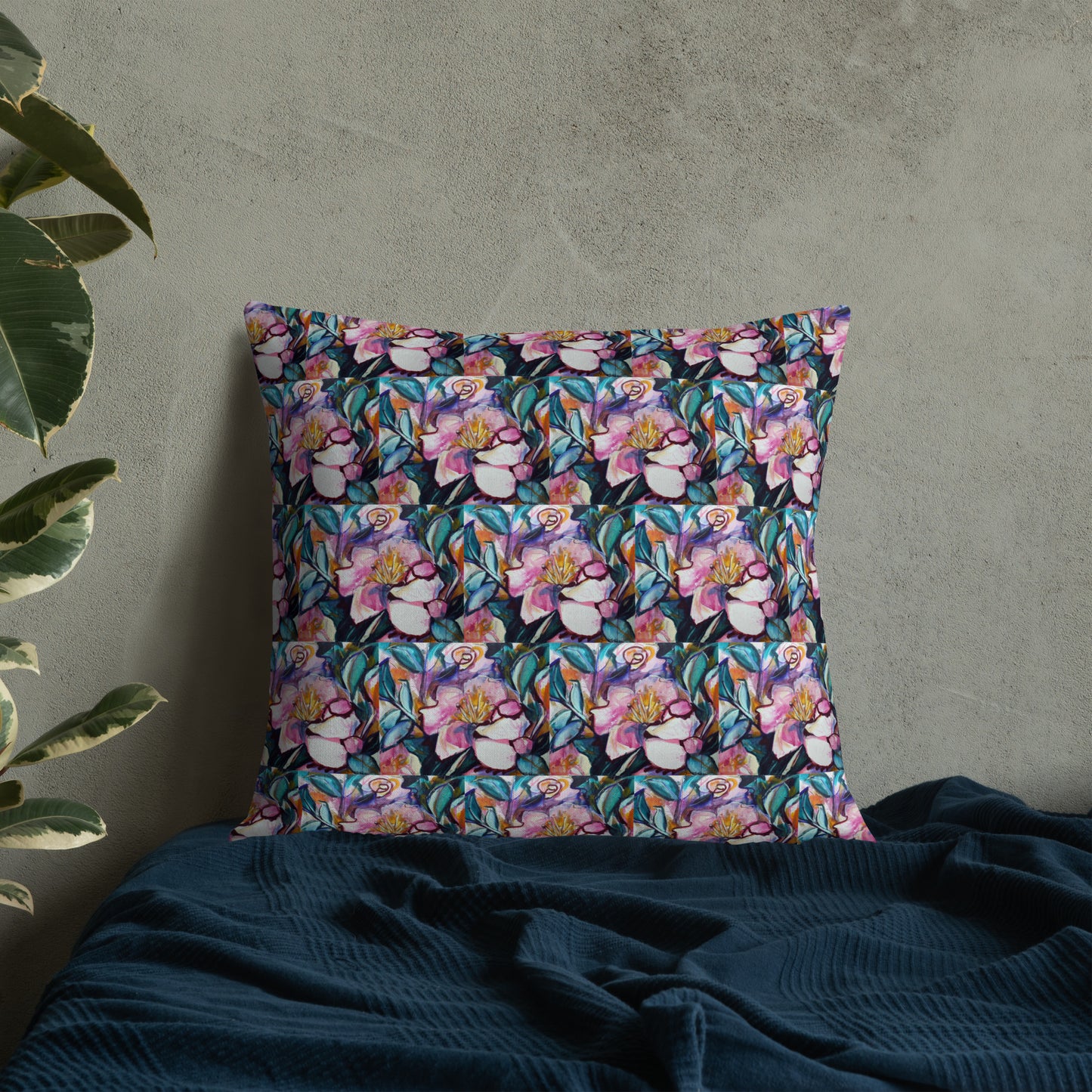 Pink Camilla (Dark) Pattern Premium Pillow