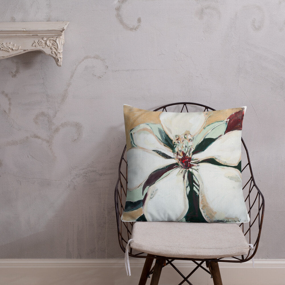 Metallic Gold Magnolia Premium Pillow