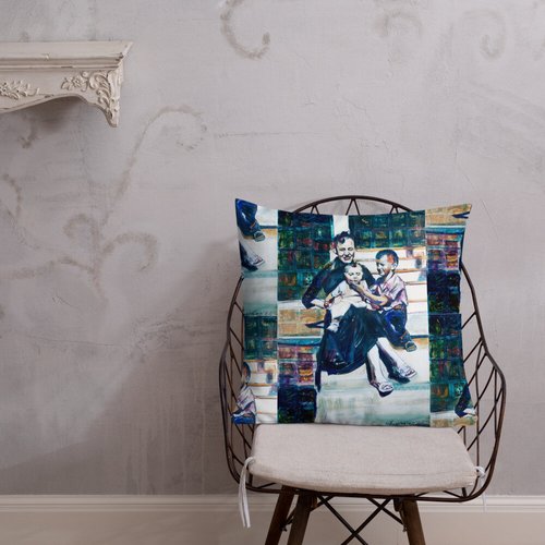 Woman with Children Collage Pattern Premium Pillow