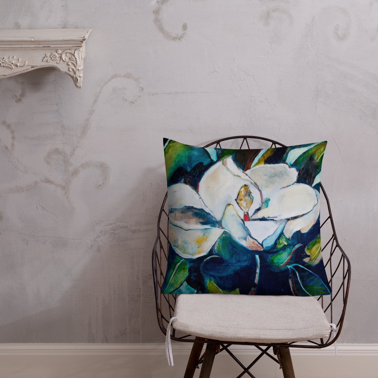 Teal Collage Magnolia Premium Pillow