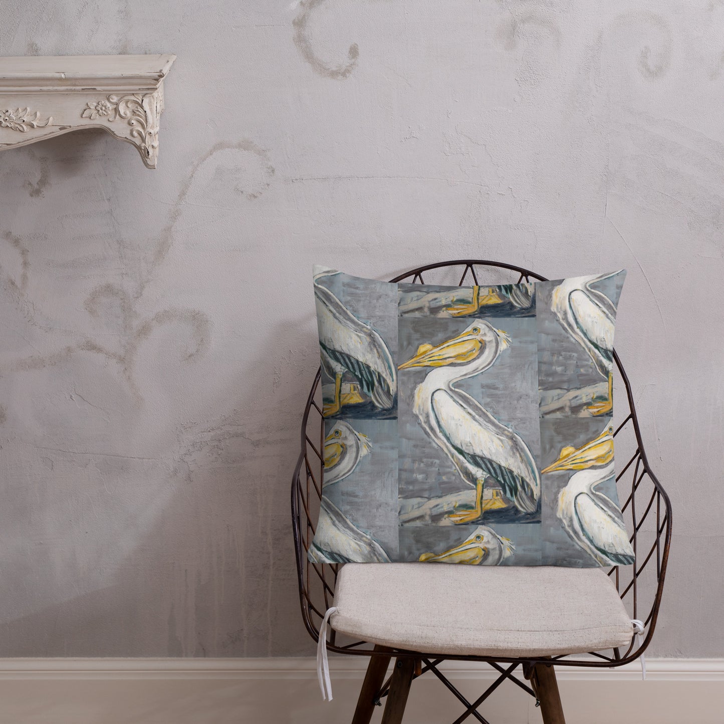 White Pelican with Silver Premium Pillow