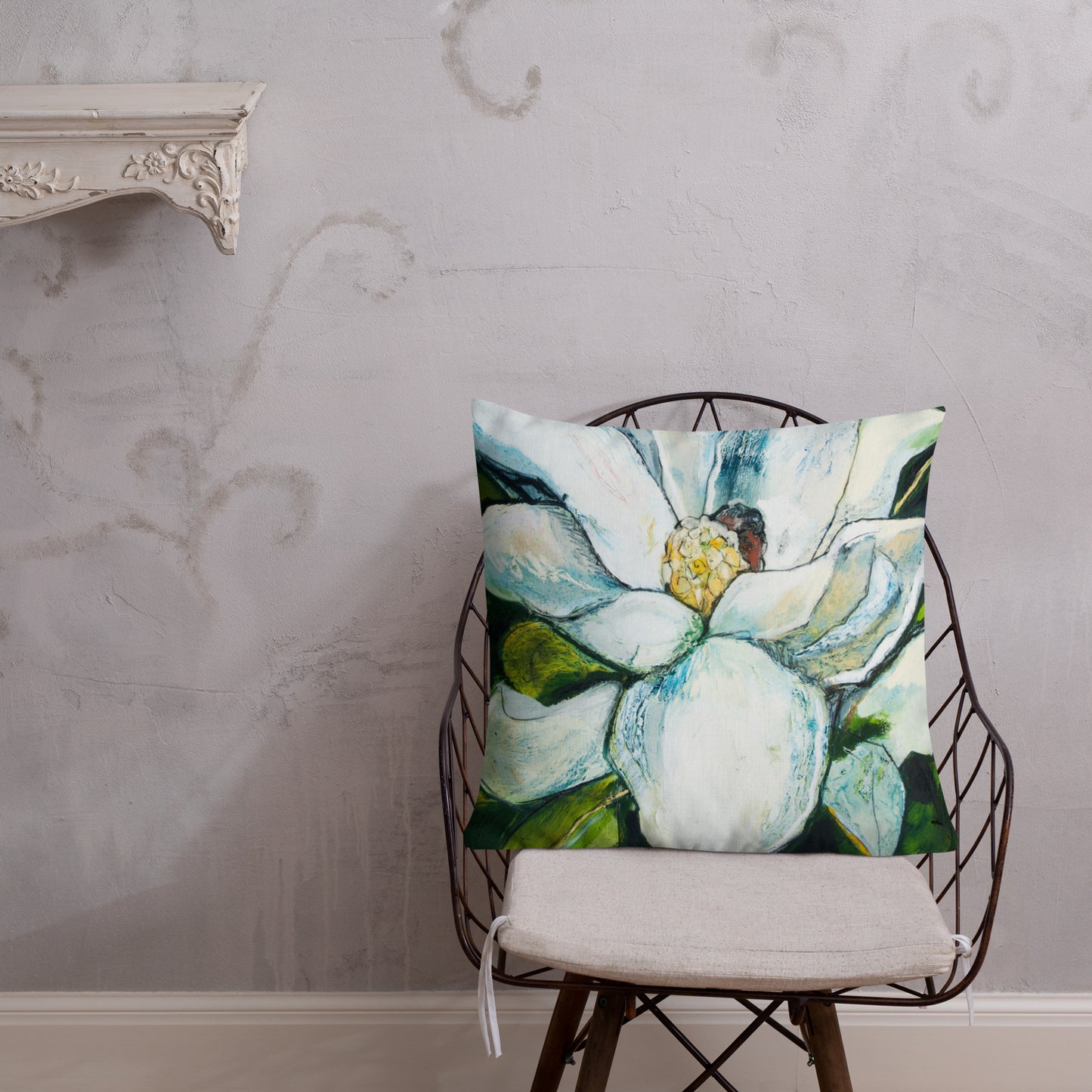 Open Petal Magnolia Premium Pillow