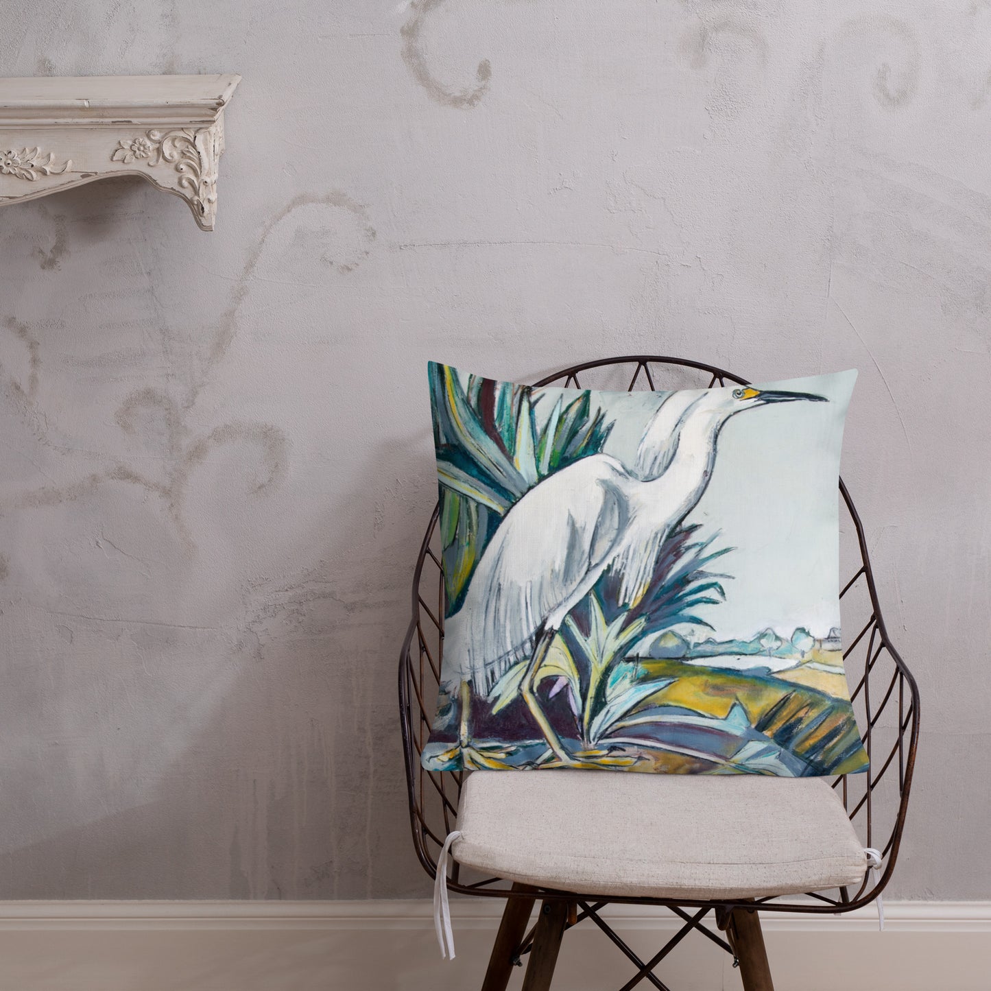 Snowy White Heron Premium Pillow