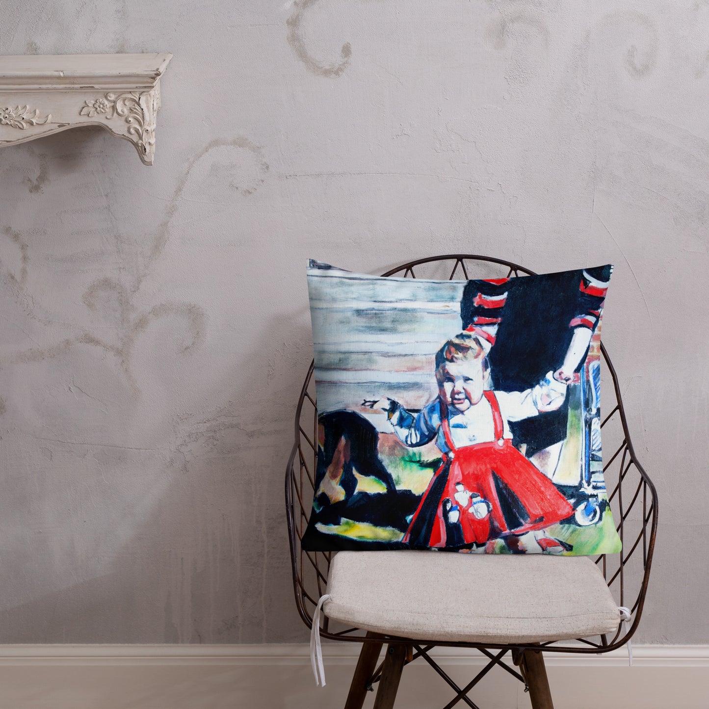 Vintage Mother with Baby in Red Dress Premium Pillow