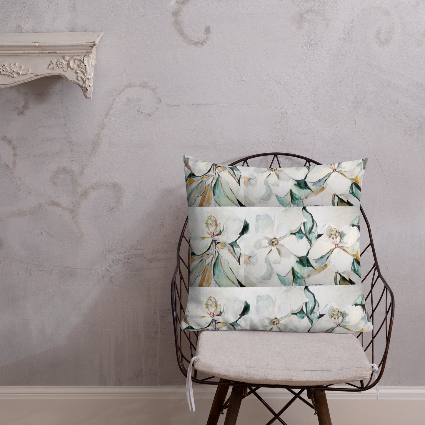 Soft Magnolia Triptych Premium Pillow