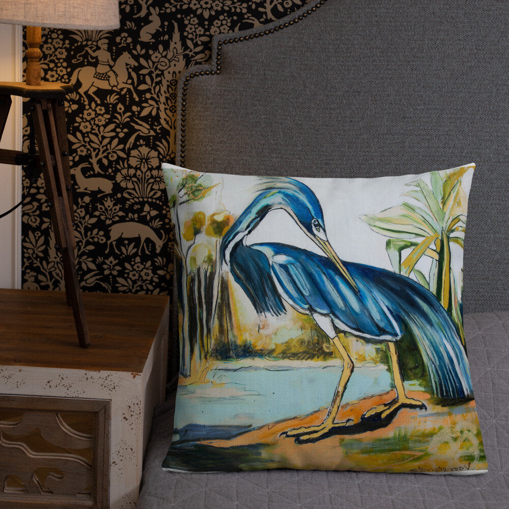 Modern Blue Heron Premium Pillow