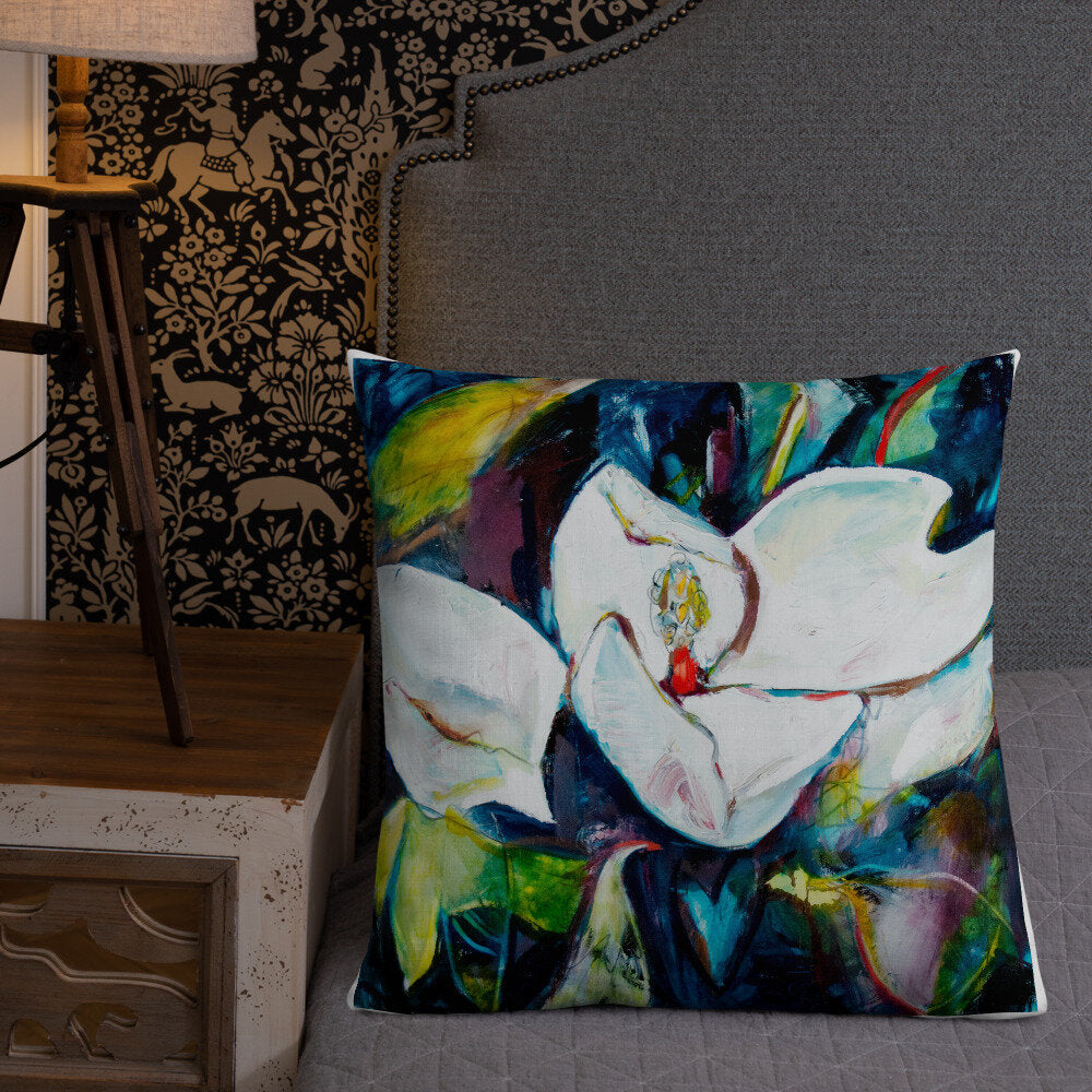 Magnolia with Painted Bunting Premium Pillow