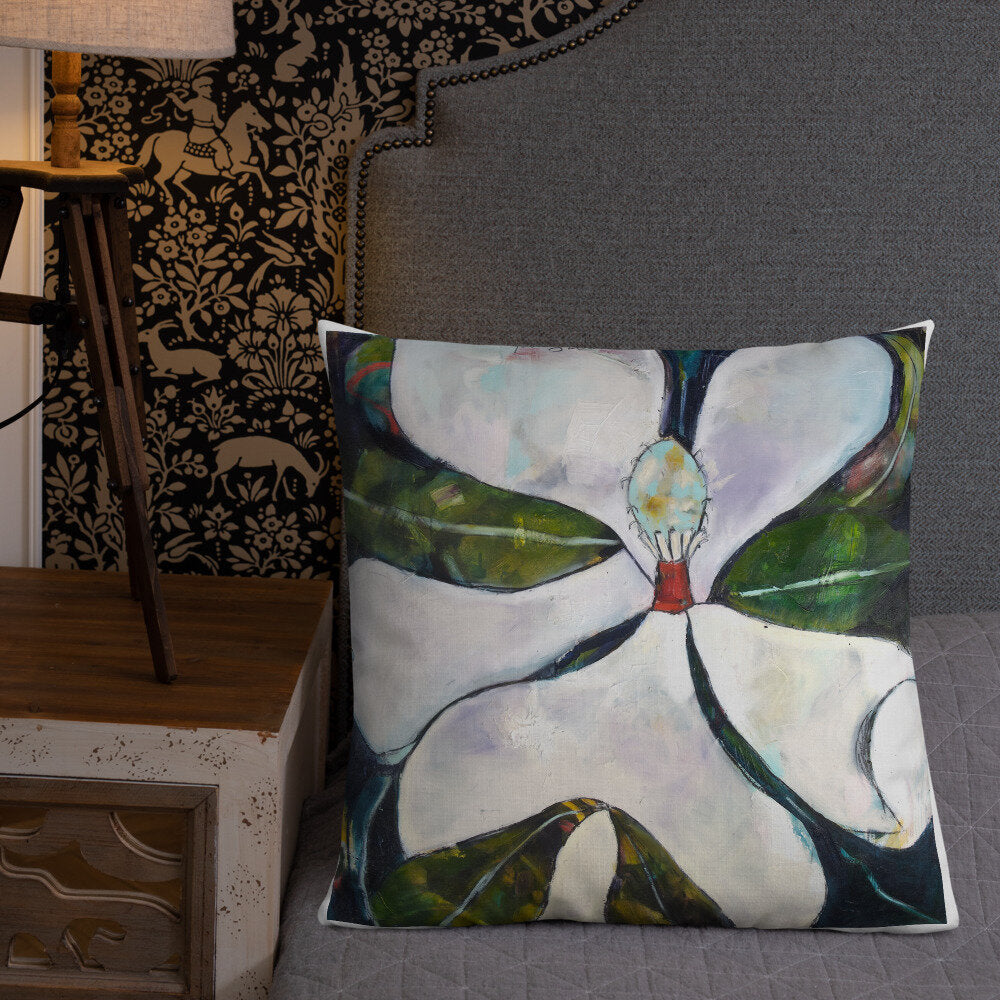 Sap Green Magnolia Premium Pillow