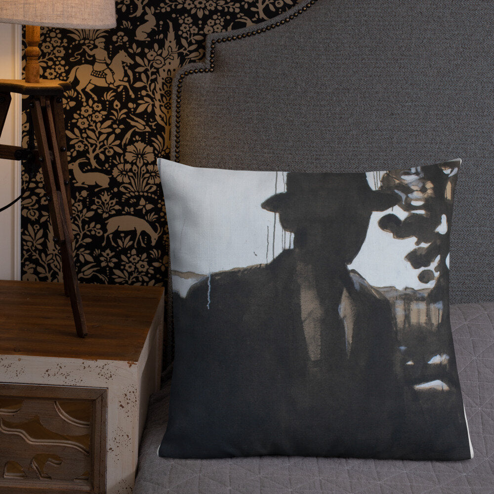 Man in Hat Silhouette Premium Pillow