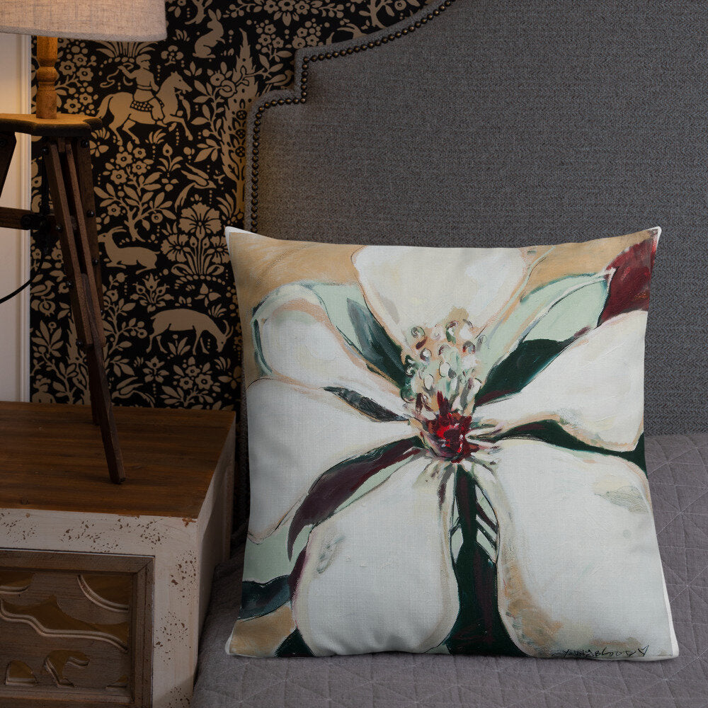 Metallic Gold Magnolia Premium Pillow