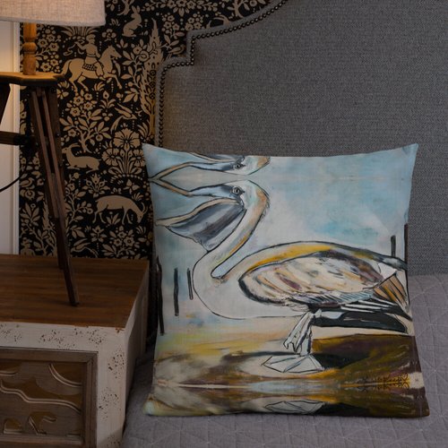 Brown Pelican Pattern Premium Pillow