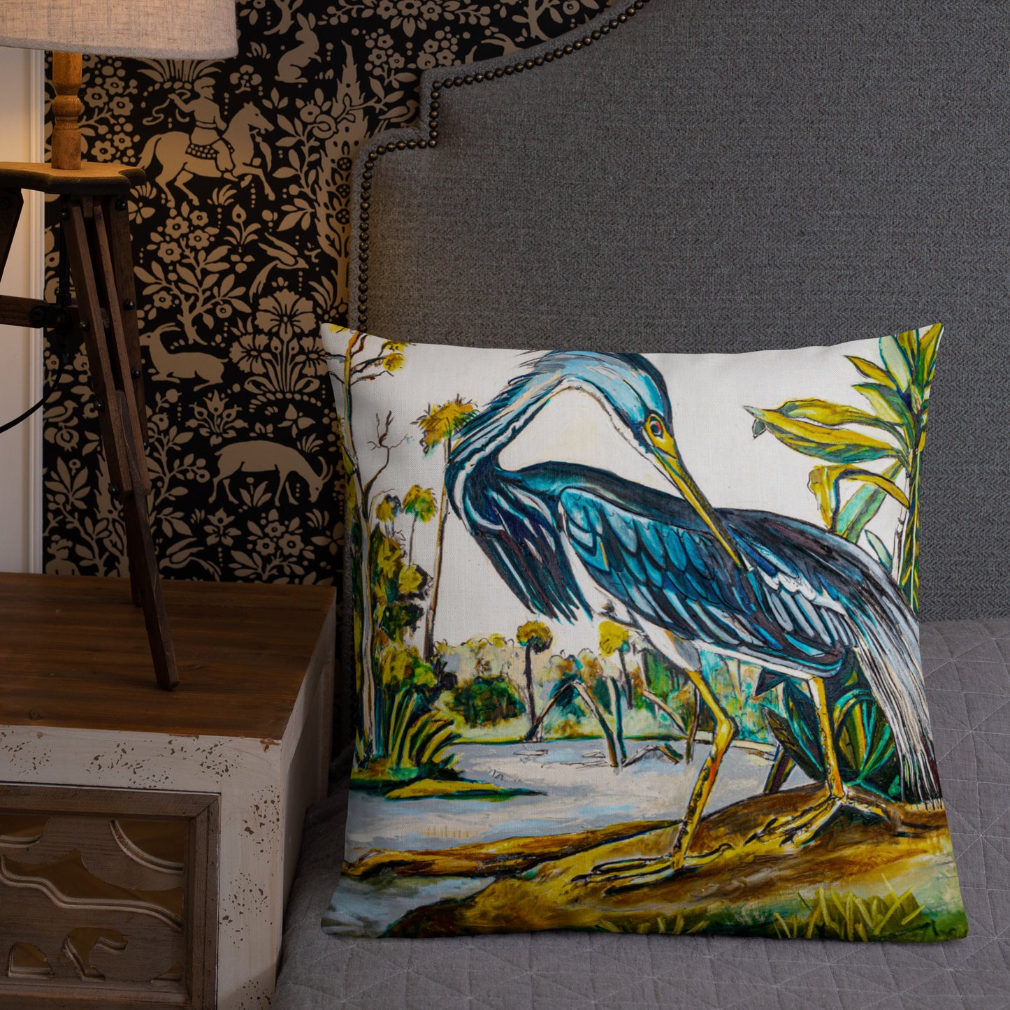 Blue Heron (Dark) Premium Pillow