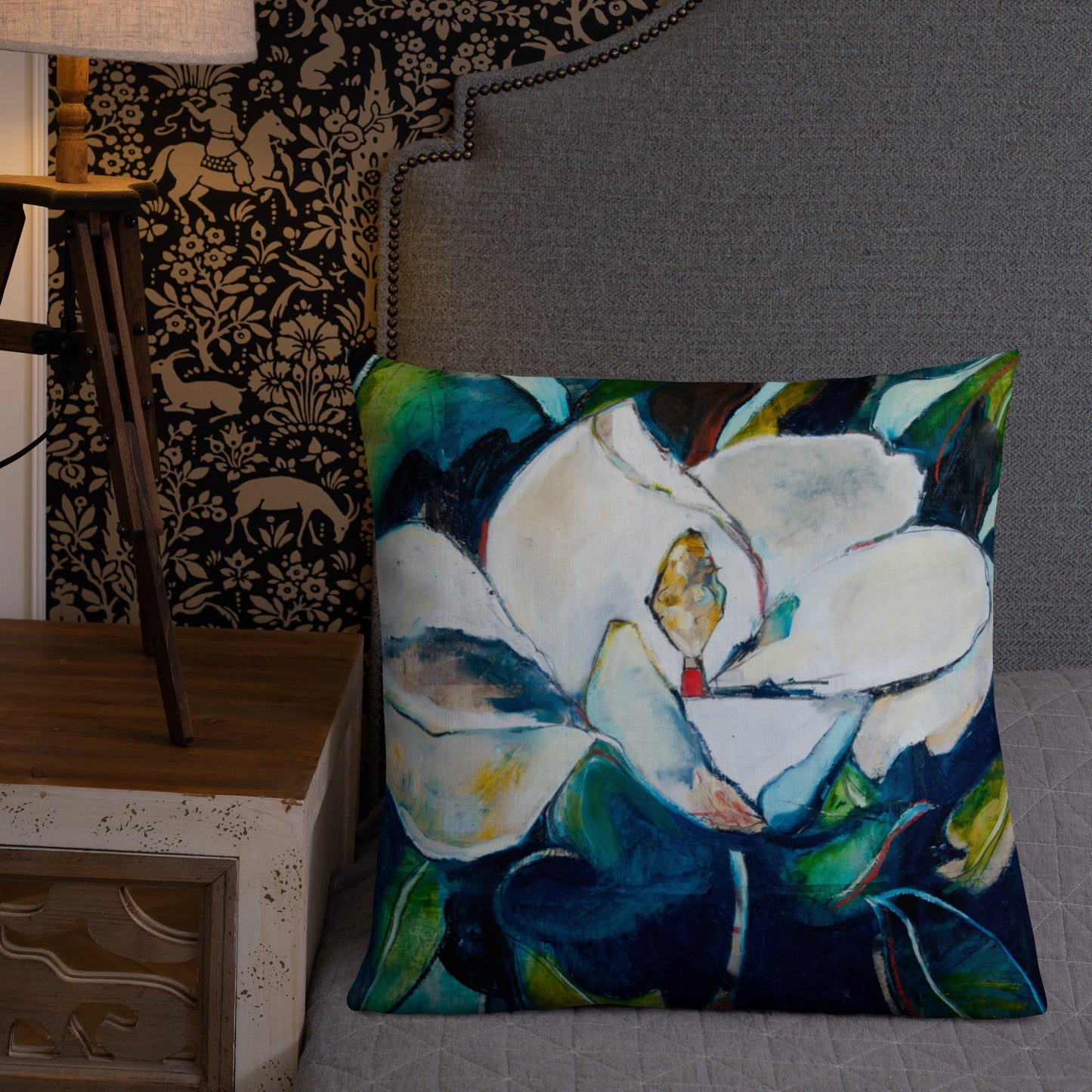 Teal Collage Magnolia Premium Pillow