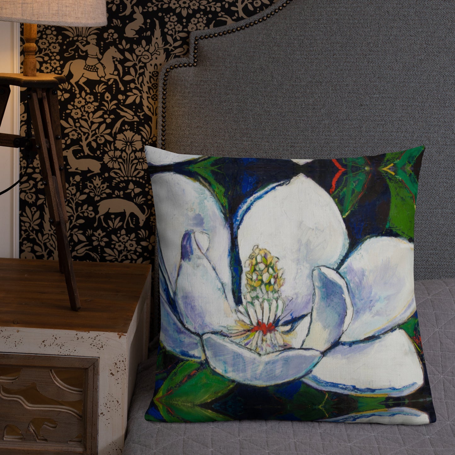 Bold Magnolia with Red Center Premium Pillow