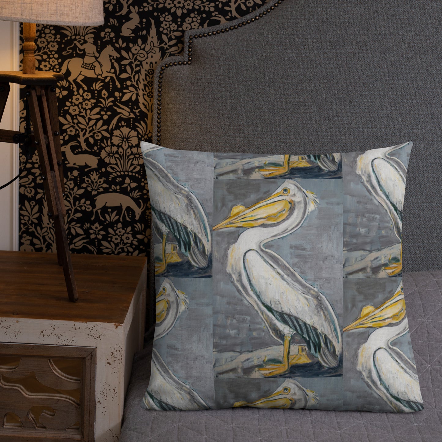 White Pelican with Silver Premium Pillow
