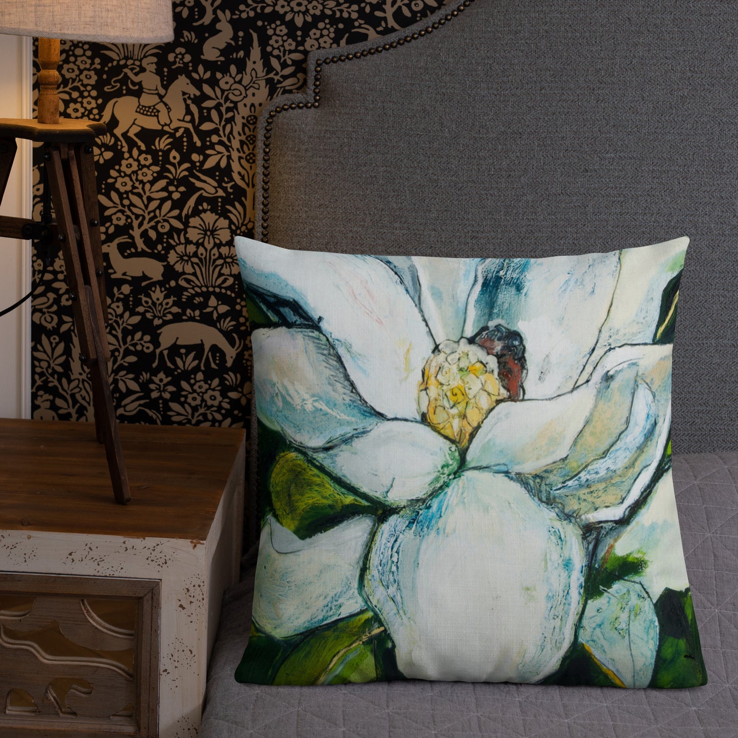 Open Petal Magnolia Premium Pillow